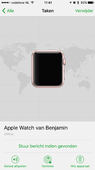Apple Watch met watchOS 3 in Zoek mijn iPhone.