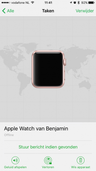 Apple Watch met watchOS 3 in Zoek mijn iPhone.