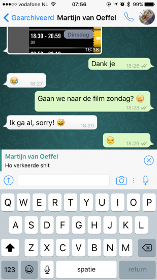 Antwoorden op een bericht dankzij quote-functie in WhatsApp.