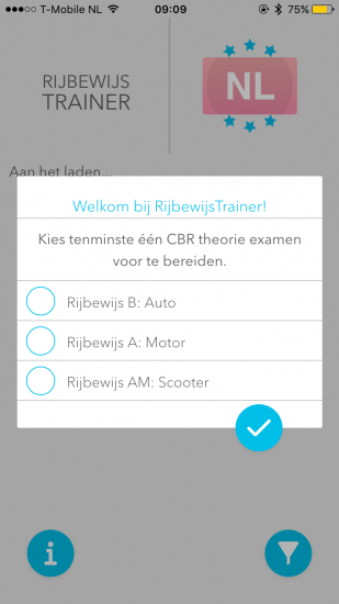 Rijbewijs Trainer-app - keuze