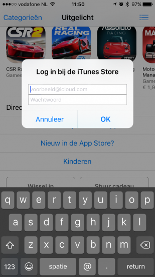 Pokemon Go installeren: inloggen in de App Store.