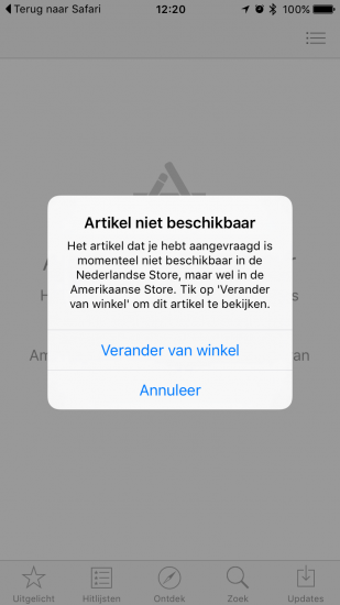 Wisselen van land in de App Store.