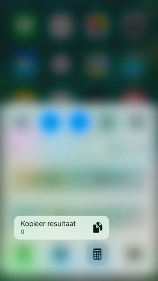 Bedieningspaneel in iOS 10 met 3D Touch op Rekenmachine.