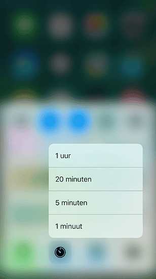 Bedieningspaneel in iOS 10 met 3D Touch op Timer.