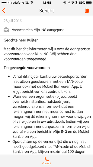 Nieuwe voorwaarden in ING Mobiel Bankieren voor goedkeuren van betalingen.