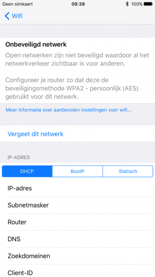 Beveiligingsadvies bij onbeveiligde Wi-Fi-netwerken in iOS 10.