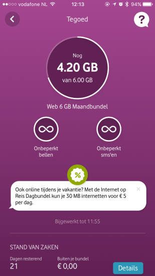 Tegoed in de vernieuwde My Vodafone-app.