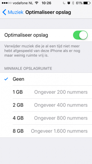 Optimaliseer iPhone-opslag bij Muziek in iOS 10.