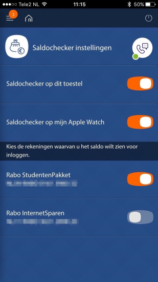 Apple Watch-app instellen in Rabo Bankieren.