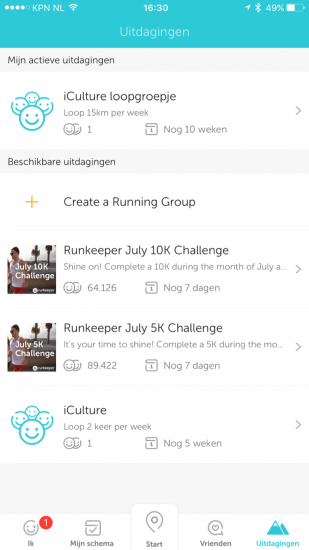 Runkeeper met groepen.