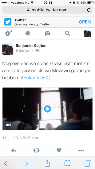 Safari in iOS 9 met een gif in een tweet.