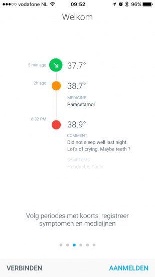 Withings Thermo-app met tijdlijn.