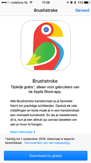 Apple Store app laat je Brushstroke downloaden.