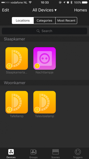 Devices-app voor HomeKit met apparaten.