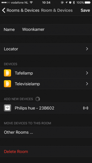 Devices-app voor HomeKit met kamerindeling.