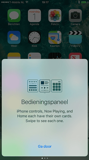 iOS 10 beta 4 met melding voor Bedieningspaneel.