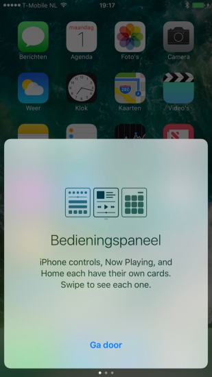 iOS 10 beta 4 met melding voor Bedieningspaneel.