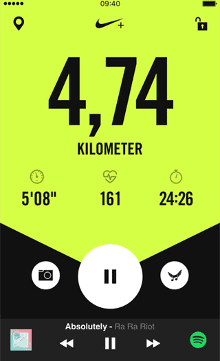 Nike Run Club-app: voorgang tijdens het hardlopen