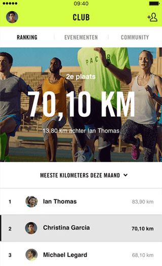 Nike Run Club-app: rankings om resultaten te vergelijken met vrienden