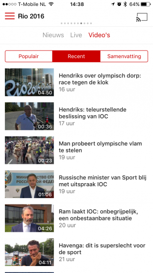 Video overzicht in NOS met Olympische Spelen.