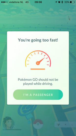 Pokemon Go kijkt naar hoe hard je beweegt.