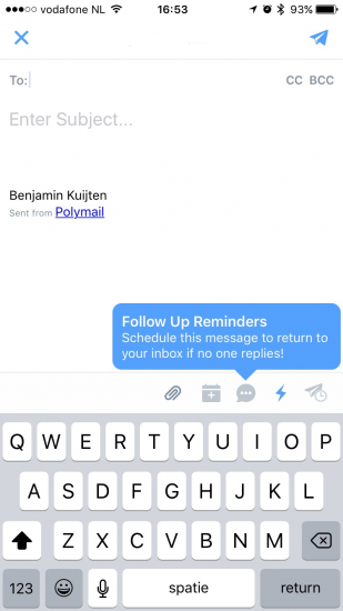 Polymail geeft een reminder.