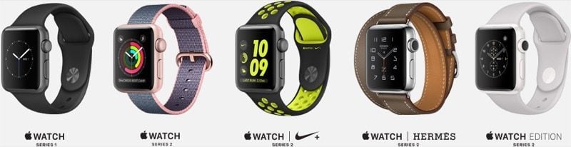 Apple Watch Series 2 vijf horloges