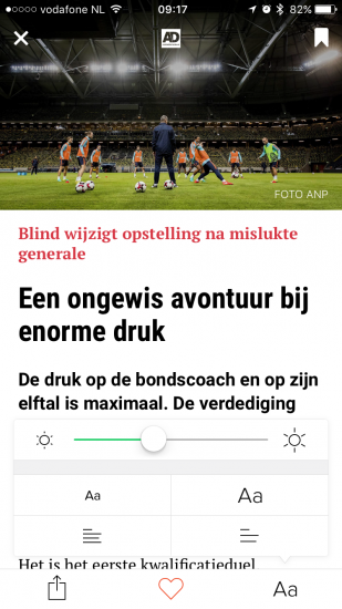 Artikelinstellingen bij een artikel in Blendle.