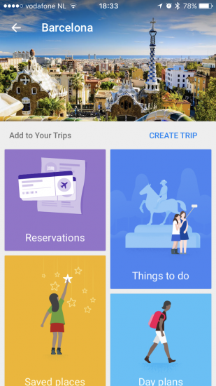 Google Trips met Barcelona.