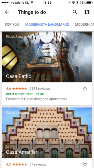 Bezienswaardigheden in Google Trips.