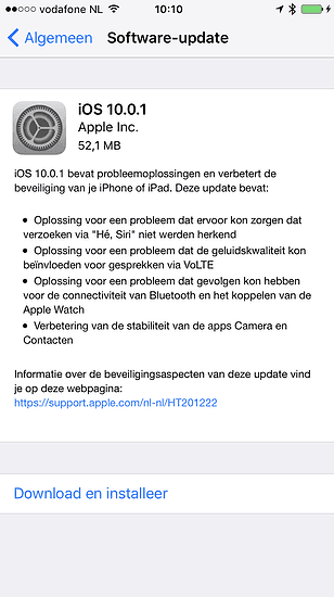 iOS 10.0.1 update release-notes