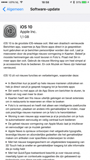 iOS 10 update-beschrijving