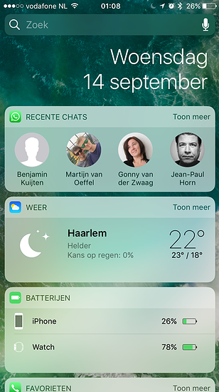 WhatsApp-widget in iOS 10.