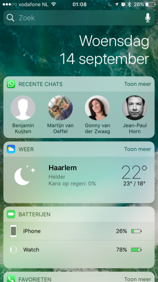 WhatsApp-widget in iOS 10.