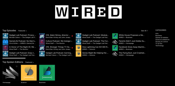 Wired Spoken Editions in iTunes