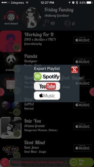 25 Most Played, exporteren van afspeellijsten