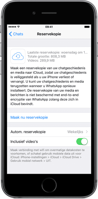 iCloud Drive reservekopie in WhatsApp.