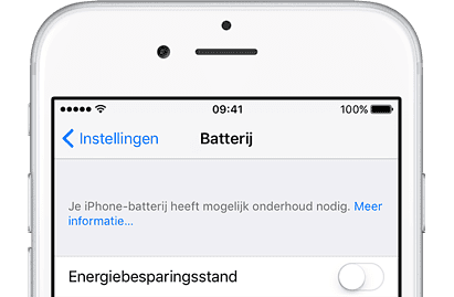 iOS 10.2.1 en later geeft een waarschuwing bij slechte batterij.