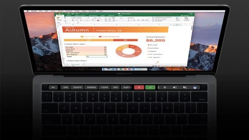 Microsoft Office Excel met Touch Bar.
