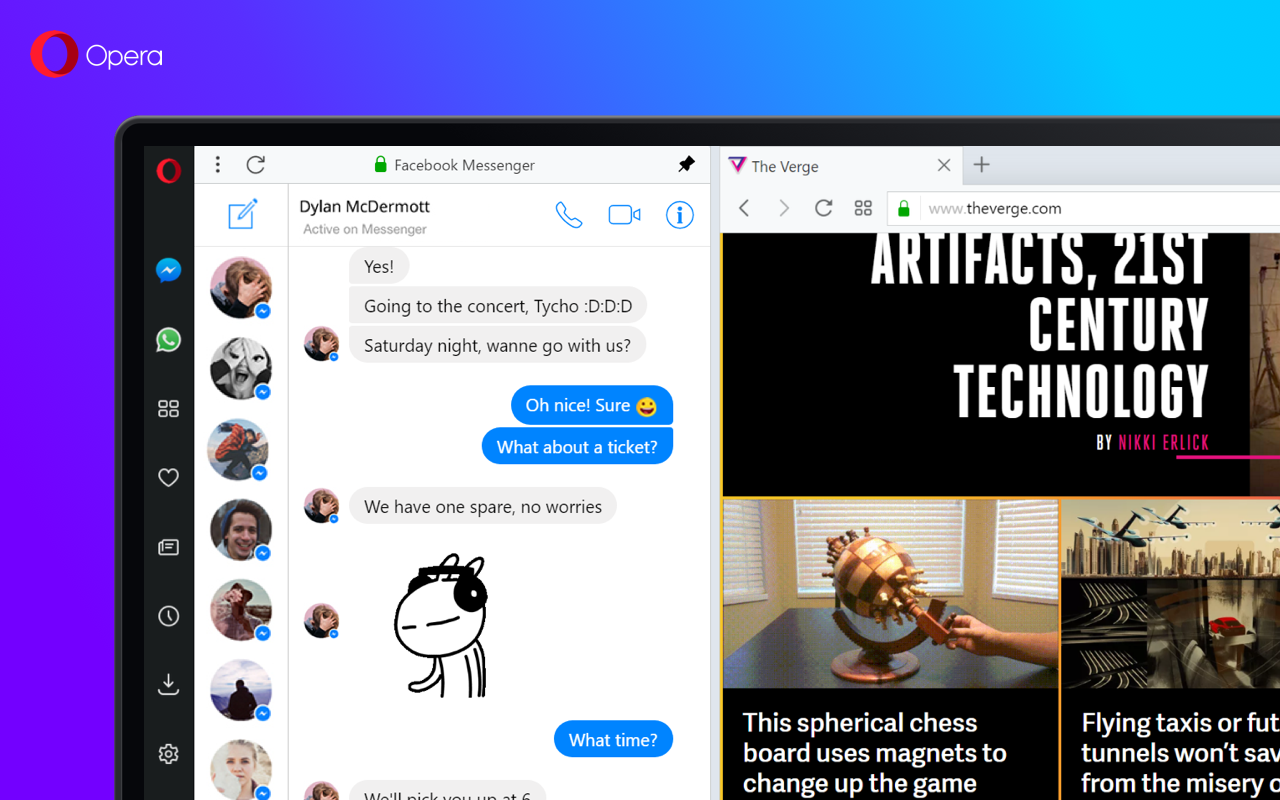Chat eenvoudig via WhatsApp en Telegram in nieuwe Opera-browser