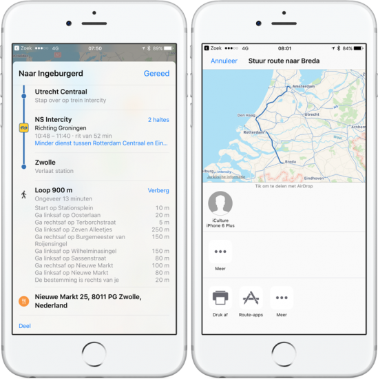 Apple Kaarten OV-routes delen