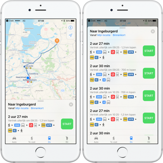 Apple Kaarten OV-route plannen