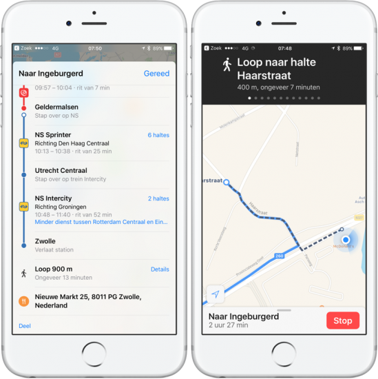 Apple Kaarten OV-routes opvragen