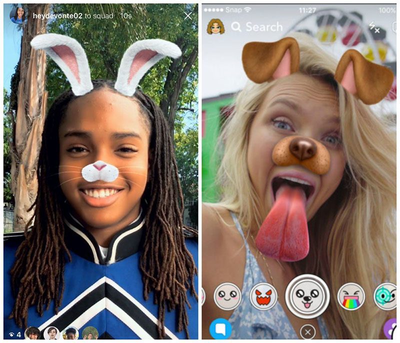 Instagram vs Snapchat gezichtsfilters