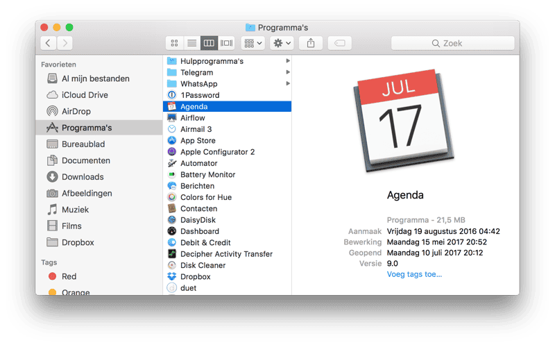 Finder op de Mac met Agenda.