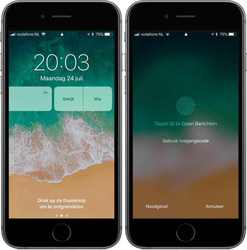 iOS 11 beta 4 melding vegen en openen met Touch ID.