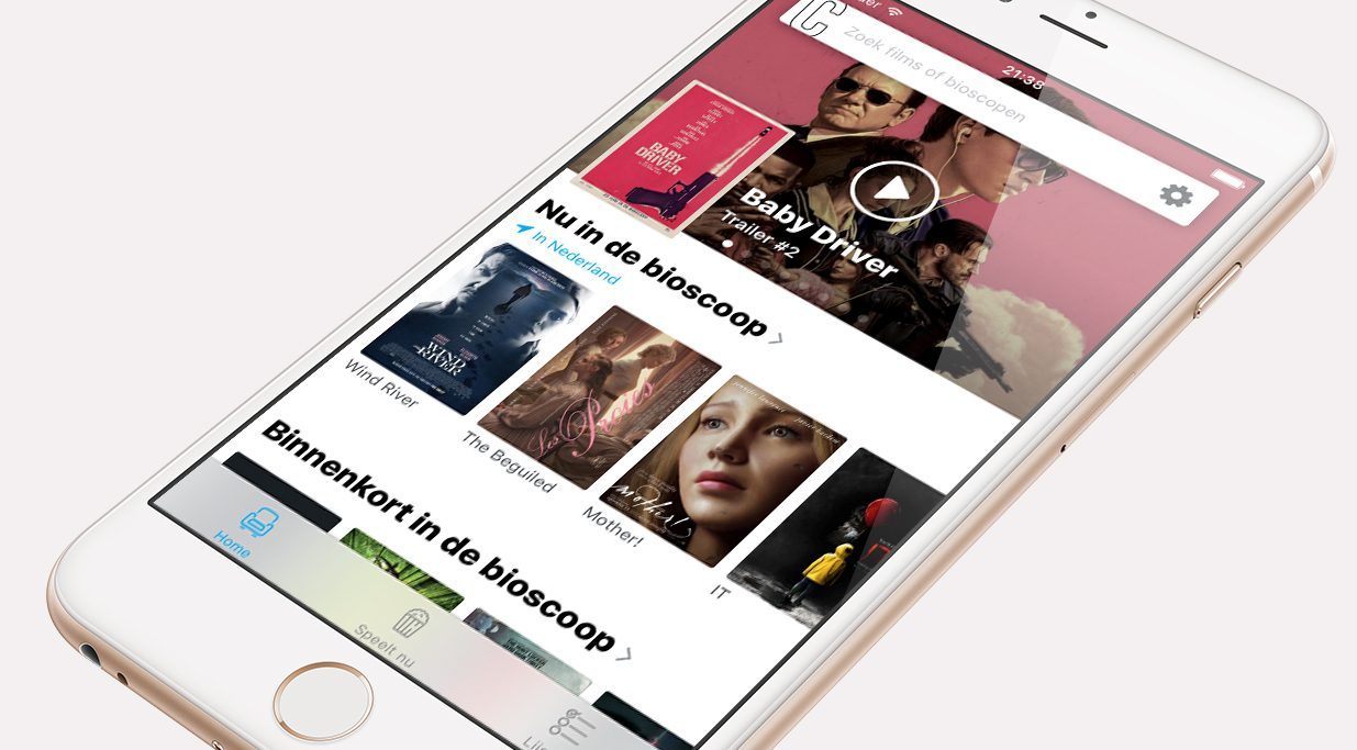 Startpagina van Cinemapp op de iPhone.