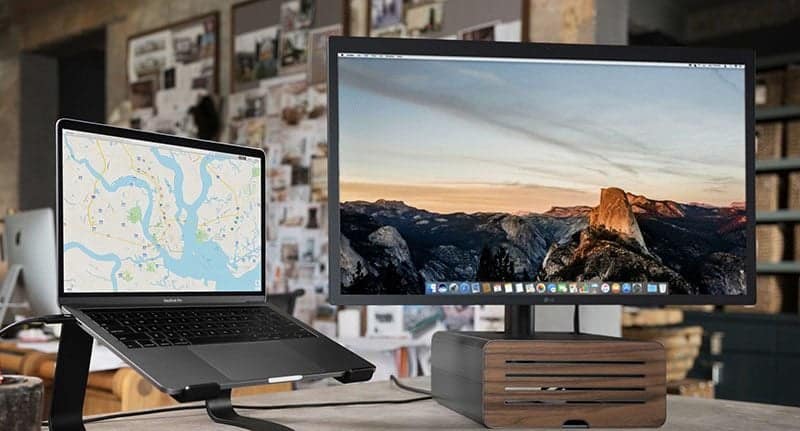 HiRise Pro met MacBook Pro en UltraFine-display