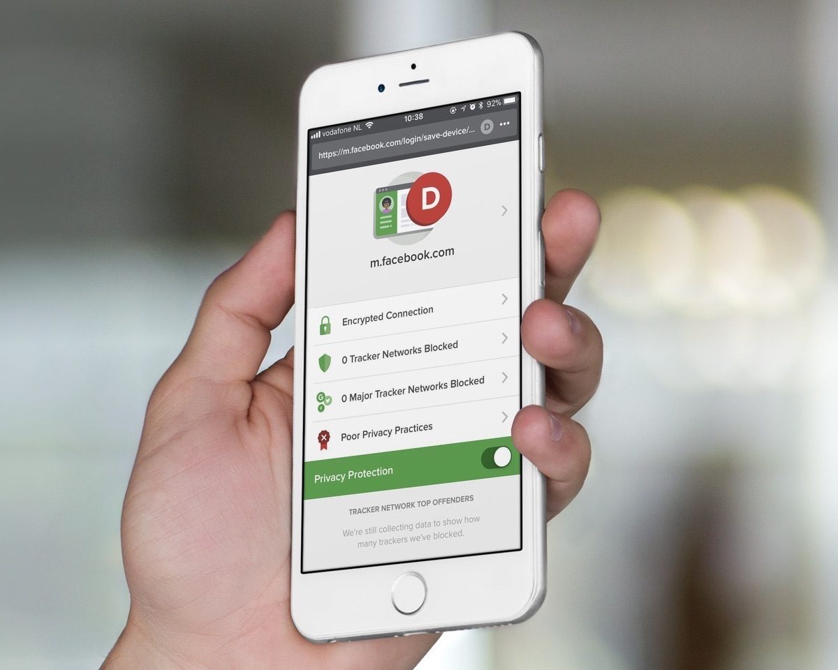 DuckDuckGo-app met beoordeling voor Facebook.