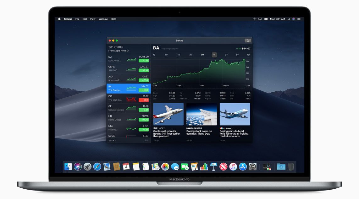 macOS Mojave aandelen-app